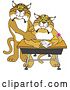 Vector Illustration of a Cartoon Compassionate Bobcat Mascot Tutoring a Worried Student by Mascot Junction