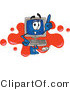 Vector Illustration of a Cartoon Computer Mascot Standing in Front of a Red Paint Splatter on a Logo by Mascot Junction