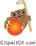 Vector Illustration of a Cartoon Cougar Mascot Character Grabbing a Hockey Ball by Mascot Junction