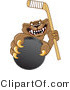 Vector Illustration of a Cartoon Cougar Mascot Character Grasping a Hockey Puck by Mascot Junction