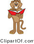 Vector Illustration of a Cartoon Cougar Mascot Character Reading by Mascot Junction