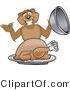 Vector Illustration of a Cartoon Cougar Mascot Character Serving a Thanksgiving Turkey by Mascot Junction