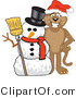Vector Illustration of a Cartoon Cougar Mascot Character with a Snowman by Mascot Junction