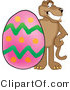 Vector Illustration of a Cartoon Cougar Mascot Character with an Easter Egg by Mascot Junction