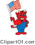 Vector Illustration of a Cartoon Devil Mascot Holding an American Flag by Mascot Junction