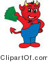 Vector Illustration of a Cartoon Devil Mascot Holding Cash by Mascot Junction