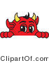 Vector Illustration of a Cartoon Devil Mascot Looking over a Blank Sign by Mascot Junction