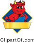 Vector Illustration of a Cartoon Devil Mascot on a Blue Diamond Sign by Mascot Junction