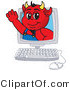 Vector Illustration of a Cartoon Devil Mascot on a Computer Screen by Mascot Junction