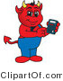 Vector Illustration of a Cartoon Devil Mascot Using a Calculator by Toons4Biz