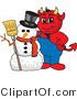 Vector Illustration of a Cartoon Devil Mascot with a Christmas Snowman by Mascot Junction