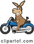 Vector Illustration of a Cartoon Donkey Mascot Character on a Blue Motorcycle by Toons4Biz