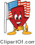 Vector Illustration of a Cartoon down Arrow Mascot by an American Flag by Toons4Biz
