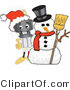 Vector Illustration of a Cartoon Electric Plug Mascot with a Snowman by Mascot Junction