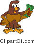 Vector Illustration of a Cartoon Falcon Mascot Character Holding Cash by Mascot Junction