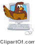 Vector Illustration of a Cartoon Falcon Mascot Character in a Computer by Mascot Junction