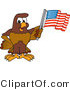 Vector Illustration of a Cartoon Falcon Mascot Character Waving an American Flag by Mascot Junction