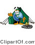 Vector Illustration of a Cartoon Globe Mascot Camping with a Tent and Fire by Mascot Junction