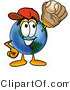 Vector Illustration of a Cartoon Globe Mascot Catching a Baseball with a Glove by Mascot Junction