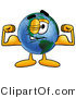Vector Illustration of a Cartoon Globe Mascot Flexing His Arm Muscles by Mascot Junction