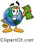 Vector Illustration of a Cartoon Globe Mascot Holding a Dollar Bill by Mascot Junction