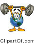 Vector Illustration of a Cartoon Globe Mascot Holding a Heavy Barbell Above His Head by Mascot Junction