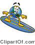Vector Illustration of a Cartoon Globe Mascot Surfing on a Blue and Yellow Surfboard by Mascot Junction