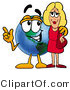Vector Illustration of a Cartoon Globe Mascot Talking to a Pretty Blond Woman by Mascot Junction