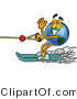 Vector Illustration of a Cartoon Globe Mascot Waving While Water Skiing by Mascot Junction
