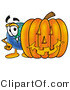 Vector Illustration of a Cartoon Globe Mascot with a Carved Halloween Pumpkin by Mascot Junction
