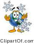 Vector Illustration of a Cartoon Globe Mascot with Three Snowflakes in Winter by Mascot Junction