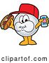 Vector Illustration of a Cartoon Golf Ball Sports Mascot Holding a Beer and Eating a Hot Dog by Toons4Biz
