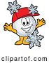 Vector Illustration of a Cartoon Golf Ball Sports Mascot Wearing a Red Hat and Cheering in the Snow by Mascot Junction