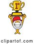 Vector Illustration of a Cartoon Golf Ball Sports Mascot Wearing a Red Hat and Holding up a First Place Trophy by Toons4Biz