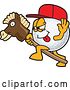 Vector Illustration of a Cartoon Golf Ball Sports Mascot Wearing a Red Hat and Playing with a Stick Pony by Mascot Junction