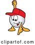 Vector Illustration of a Cartoon Golf Ball Sports Mascot Wearing a Red Hat and Pointing down by Mascot Junction