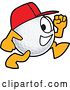 Vector Illustration of a Cartoon Golf Ball Sports Mascot Wearing a Red Hat and Running by Mascot Junction