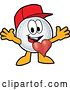 Vector Illustration of a Cartoon Golf Ball Sports Mascot Wearing a Red Hat and Welcoming, with a Heart by Mascot Junction