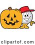 Vector Illustration of a Cartoon Golf Ball Sports Mascot with a Halloween Jackolantern Pumpkin by Mascot Junction