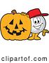 Vector Illustration of a Cartoon Golf Ball Sports Mascot with a Halloween Jackolantern Pumpkin by Toons4Biz