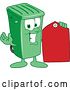 Vector Illustration of a Cartoon Green Rolling Trash Can Mascot Holding a Red Sales Price Tag by Mascot Junction