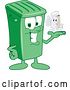 Vector Illustration of a Cartoon Green Rolling Trash Can Mascot Holding a Tin Can by Mascot Junction