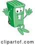 Vector Illustration of a Cartoon Green Rolling Trash Can Mascot Jumping by Mascot Junction