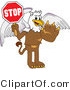 Vector Illustration of a Cartoon Griffin Mascot Holding a Stop Sign by Mascot Junction