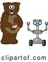 Vector Illustration of a Cartoon Grizzly Bear School Mascot Controlling a Robot by Mascot Junction