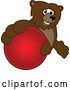 Vector Illustration of a Cartoon Grizzly Bear School Mascot Grabbing a Ball by Mascot Junction