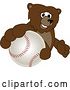 Vector Illustration of a Cartoon Grizzly Bear School Mascot Grabbing a Baseball by Mascot Junction