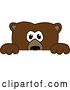 Vector Illustration of a Cartoon Grizzly Bear School Mascot Looking over a Sign by Mascot Junction