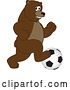 Vector Illustration of a Cartoon Grizzly Bear School Mascot Playing Soccer by Mascot Junction