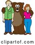 Vector Illustration of a Cartoon Grizzly Bear School Mascot Posing with Parents by Mascot Junction